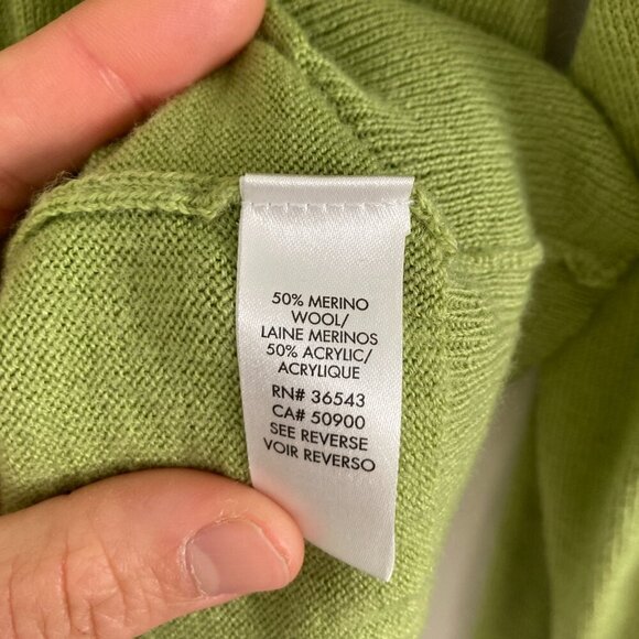 Calvin Klein Merino Wool Blend Knit Sweater V Neck Green Long Sleeve Spring XL - Picture 11 of 12